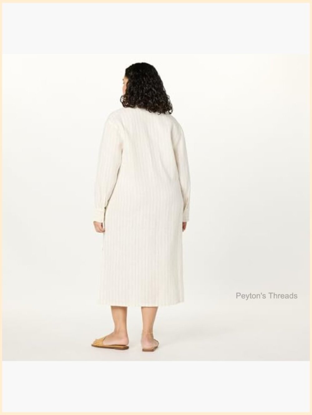 Relaxed Linen Midi Shirt Dress - Long Sleeve Button Front - Picture 6 of 7